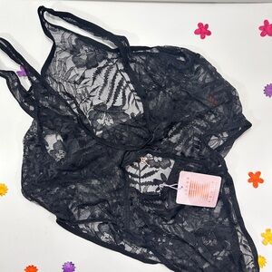 Savage X Fenty Black Lace High Neck Teddy 2X NWT
